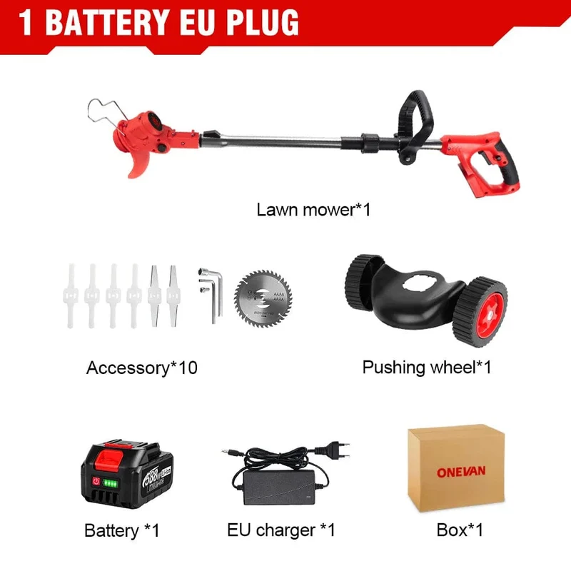 ONEVAN 2500W 20000RPM Elektrischer Rasenmäher Akku-Rasentrimmer Faltbarer verstellbarer Garten-Elektrowerkzeug für Makita18V-Batterie