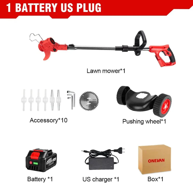 ONEVAN 2500W 20000RPM Elektrischer Rasenmäher Akku-Rasentrimmer Faltbarer verstellbarer Garten-Elektrowerkzeug für Makita18V-Batterie