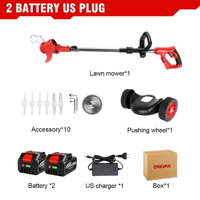 ONEVAN 2500W 20000RPM Elektrischer Rasenmäher Akku-Rasentrimmer Faltbarer verstellbarer Garten-Elektrowerkzeug für Makita18V-Batterie