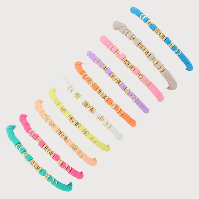HERLOOK Boho-Schmuck, stapelbare Heishi-Armbänder für Frauen, Sommer-Armband aus Polymer-Tonperlen, goldfarben, verteilte Perlen, Pulseras