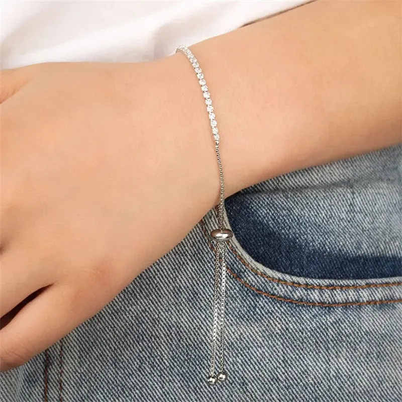 Mode Charme CZ Tennis Armband für Frauen Kristall Zirkon Schmuck Einstellbar Gold Farbe Silber Farbe Box Kette Armbänder Geschenk