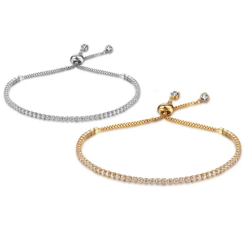 Mode Charme CZ Tennis Armband für Frauen Kristall Zirkon Schmuck Einstellbar Gold Farbe Silber Farbe Box Kette Armbänder Geschenk