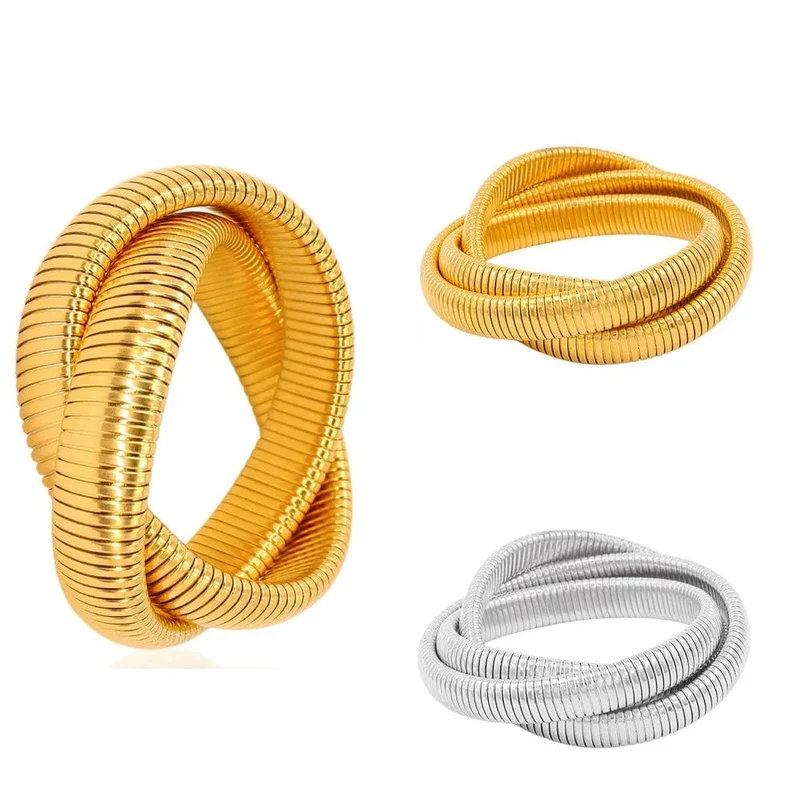 Edelstahl Zwei Drei Runden Wicklung Stretch Elastisches Armband für Frauen Vergoldung Kpop Geschenk