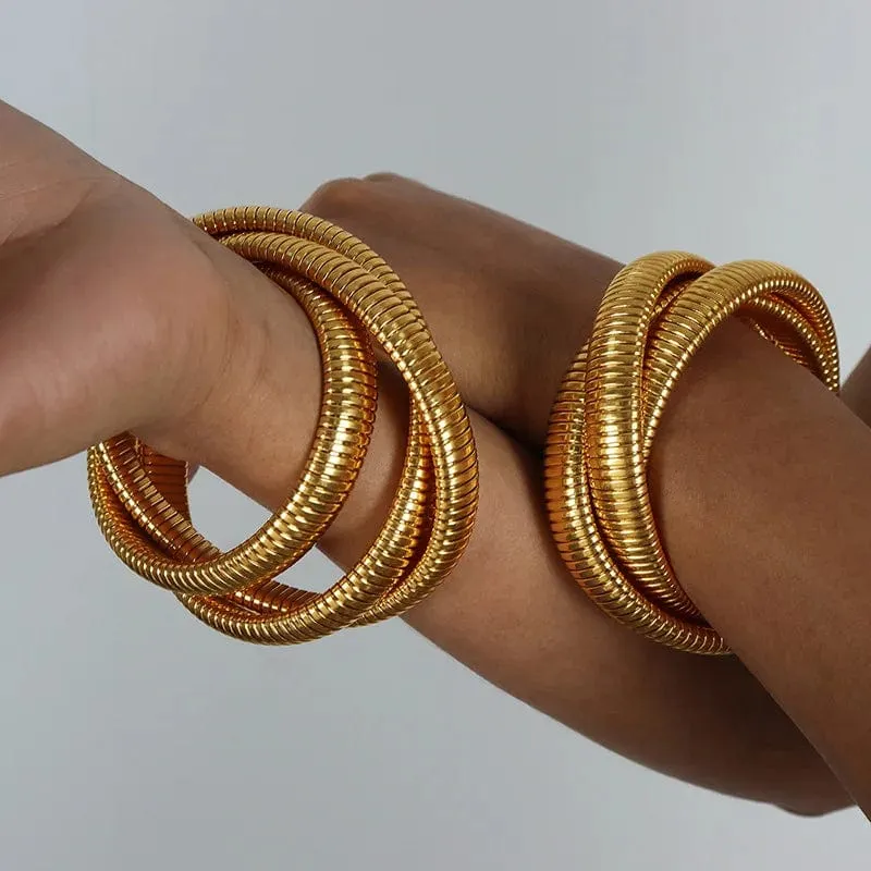 Edelstahl Zwei Drei Runden Wicklung Stretch Elastisches Armband für Frauen Vergoldung Kpop Geschenk