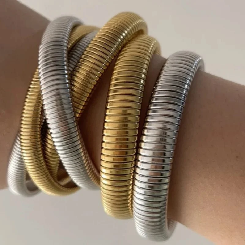Edelstahl Zwei Drei Runden Wicklung Stretch Elastisches Armband für Frauen Vergoldung Kpop Geschenk