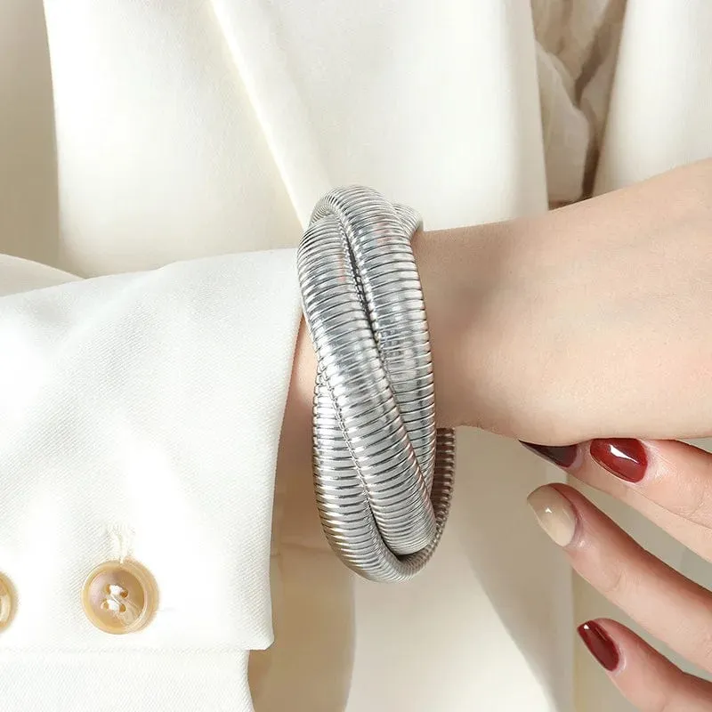 Edelstahl Zwei Drei Runden Wicklung Stretch Elastisches Armband für Frauen Vergoldung Kpop Geschenk