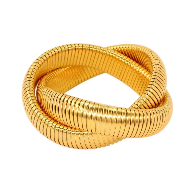 Edelstahl Zwei Drei Runden Wicklung Stretch Elastisches Armband für Frauen Vergoldung Kpop Geschenk