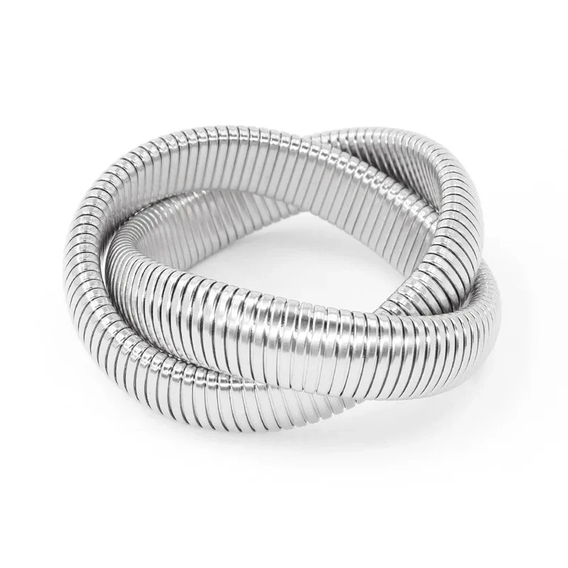 Edelstahl Zwei Drei Runden Wicklung Stretch Elastisches Armband für Frauen Vergoldung Kpop Geschenk