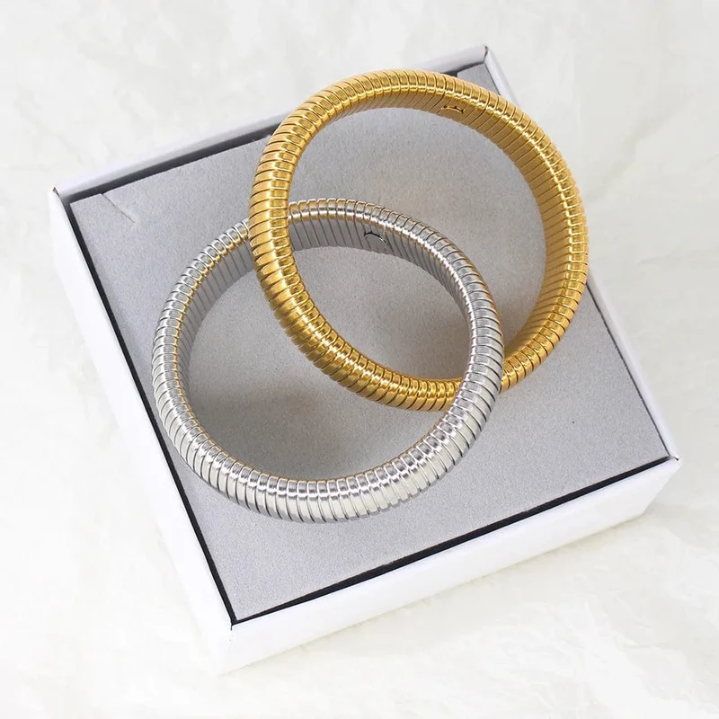 Edelstahl Zwei Drei Runden Wicklung Stretch Elastisches Armband für Frauen Vergoldung Kpop Geschenk