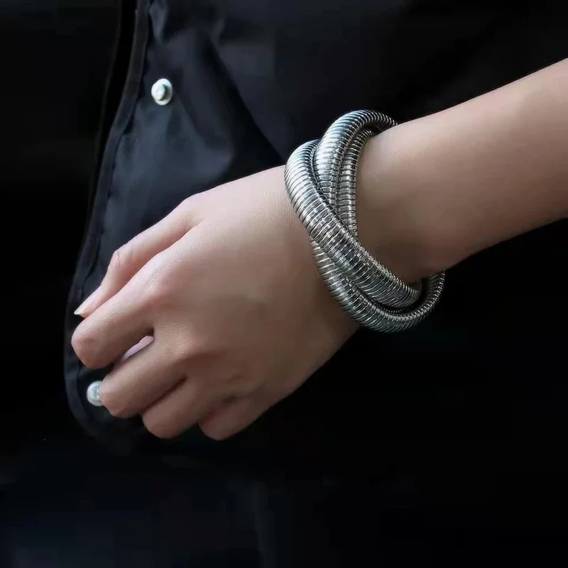 Edelstahl Zwei Drei Runden Wicklung Stretch Elastisches Armband für Frauen Vergoldung Kpop Geschenk