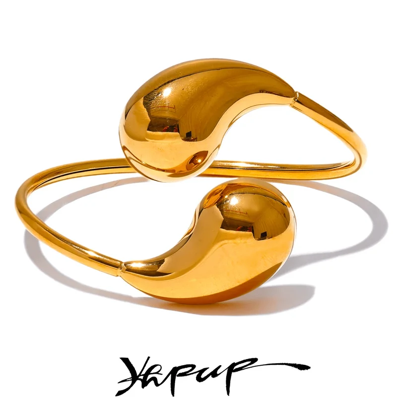Yhpup 316l Edelstahl Wassertropfen Hohl Verstellbares Armband Armreif für Frauen 18K Gold PVD plattiert Rostfrei Ungewöhnlicher Schmuck