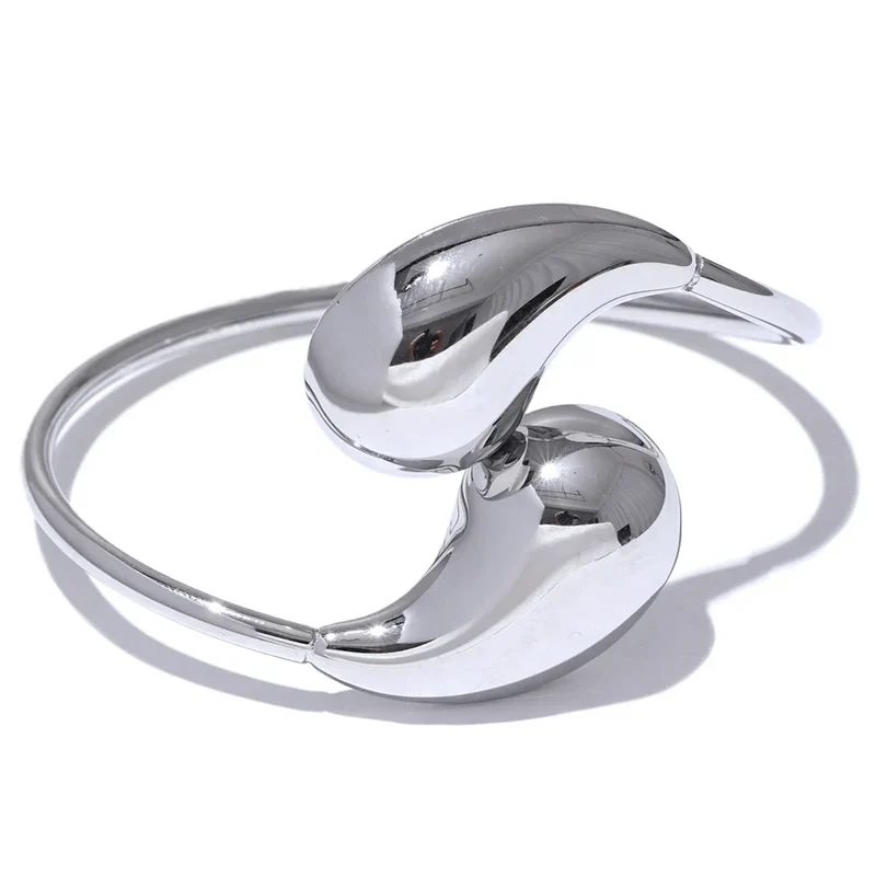 Yhpup 316l Edelstahl Wassertropfen Hohl Verstellbares Armband Armreif für Frauen 18K Gold PVD plattiert Rostfrei Ungewöhnlicher Schmuck