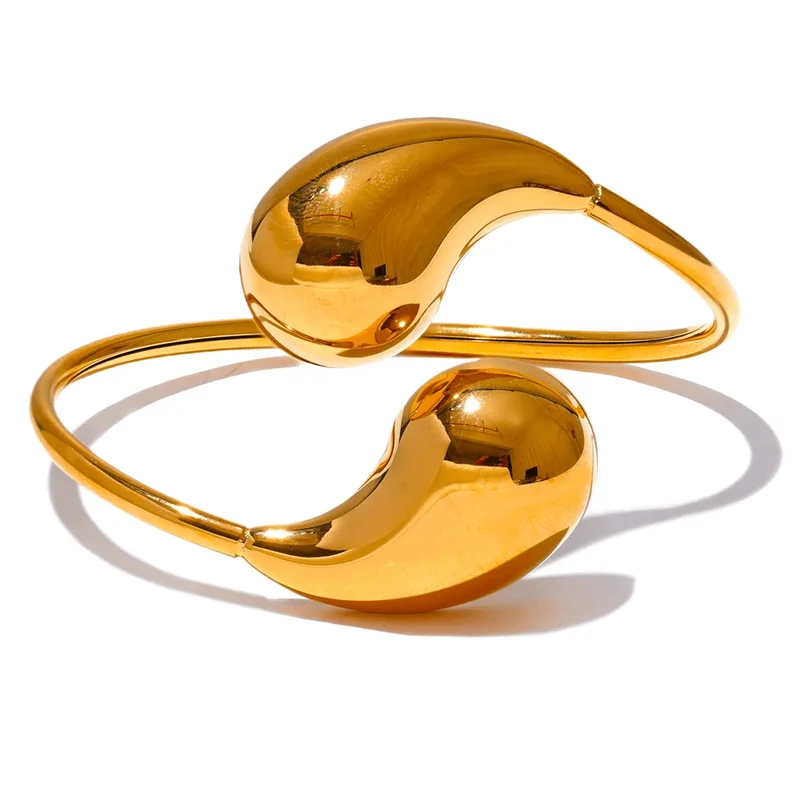 Yhpup 316l Edelstahl Wassertropfen Hohl Verstellbares Armband Armreif für Frauen 18K Gold PVD plattiert Rostfrei Ungewöhnlicher Schmuck