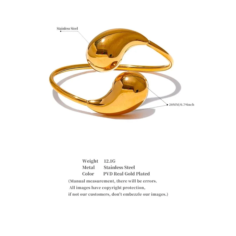 Yhpup 316l Edelstahl Wassertropfen Hohl Verstellbares Armband Armreif für Frauen 18K Gold PVD plattiert Rostfrei Ungewöhnlicher Schmuck