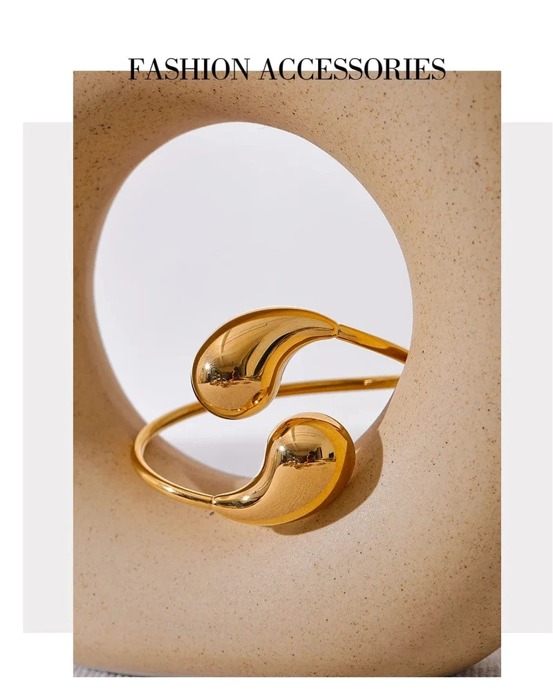 Yhpup 316l Edelstahl Wassertropfen Hohl Verstellbares Armband Armreif für Frauen 18K Gold PVD plattiert Rostfrei Ungewöhnlicher Schmuck