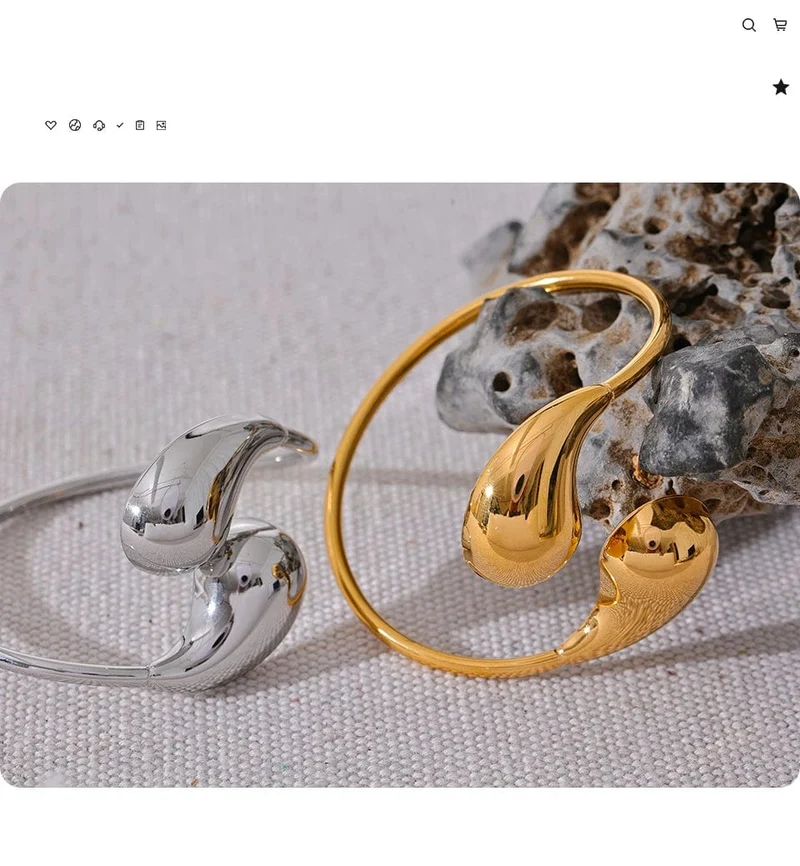 Yhpup 316l Edelstahl Wassertropfen Hohl Verstellbares Armband Armreif für Frauen 18K Gold PVD plattiert Rostfrei Ungewöhnlicher Schmuck