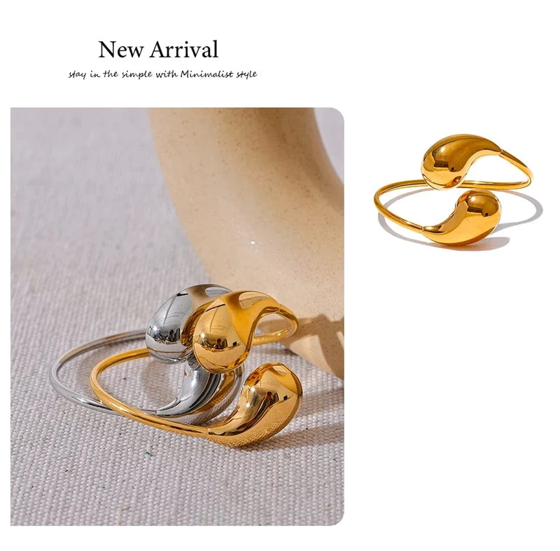 Yhpup 316l Edelstahl Wassertropfen Hohl Verstellbares Armband Armreif für Frauen 18K Gold PVD plattiert Rostfrei Ungewöhnlicher Schmuck