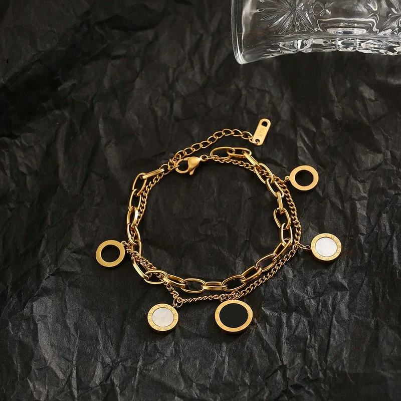 Luxus Berühmte Marke Schmuck Gold farbe Edelstahl Römischen ziffern Armbänder & Armreifen Weiblichen Charme Armband Für Frauen