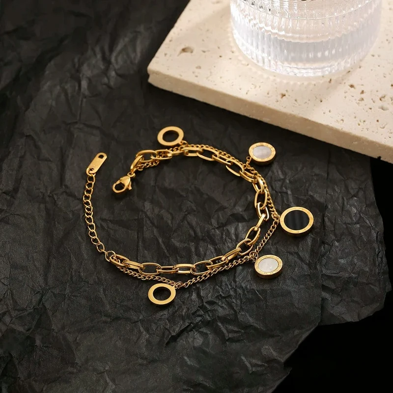 Luxus Berühmte Marke Schmuck Gold farbe Edelstahl Römischen ziffern Armbänder & Armreifen Weiblichen Charme Armband Für Frauen