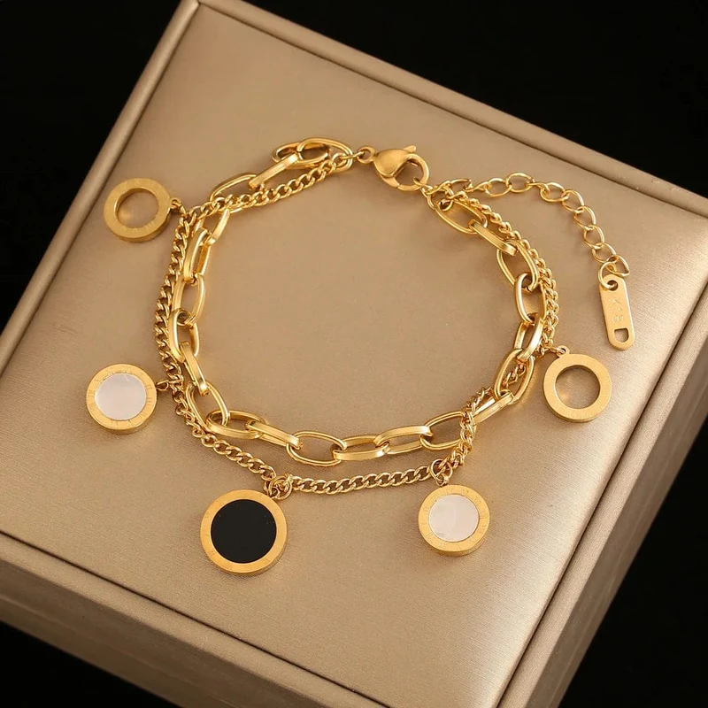Luxus Berühmte Marke Schmuck Gold farbe Edelstahl Römischen ziffern Armbänder & Armreifen Weiblichen Charme Armband Für Frauen