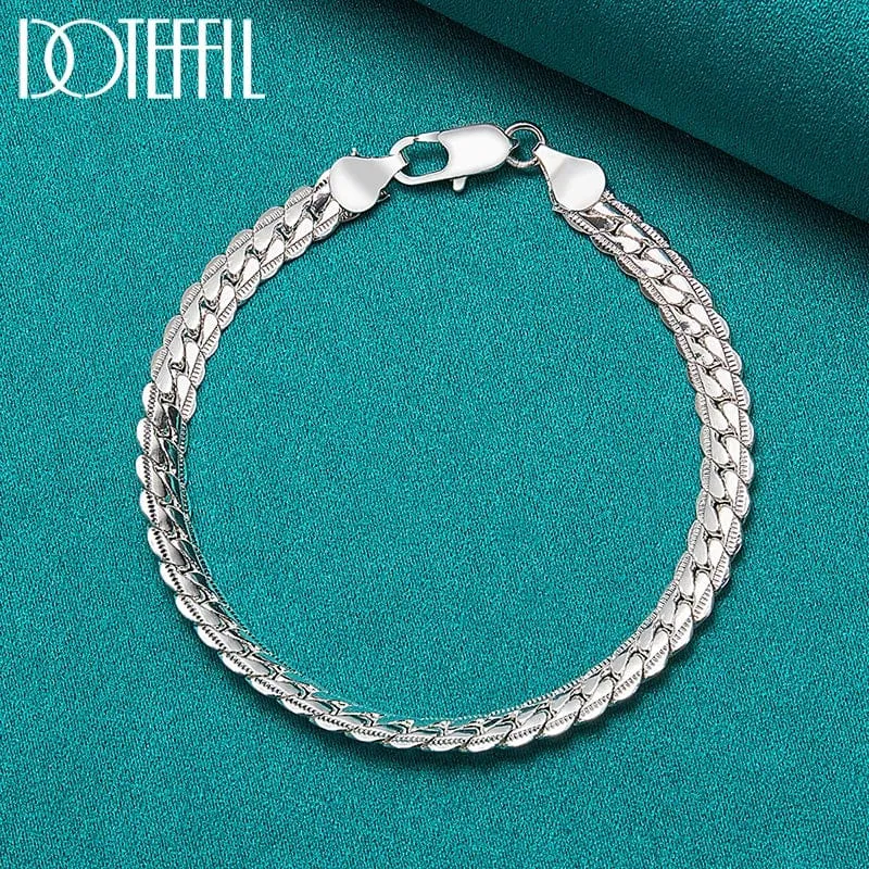 DOTEFFIL 925 Sterling Silber 24K Gold 6mm 18/19/20cm Flache Seite Kette Armband Für Frau Mann Hochzeit Engagement Schmuck