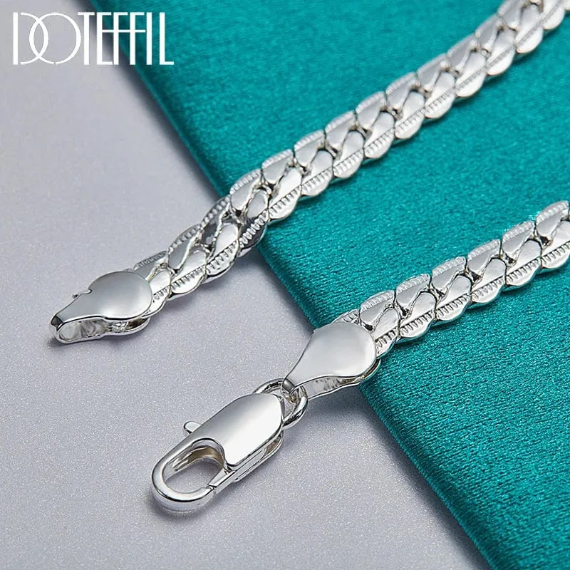 DOTEFFIL 925 Sterling Silber 24K Gold 6mm 18/19/20cm Flache Seite Kette Armband Für Frau Mann Hochzeit Engagement Schmuck