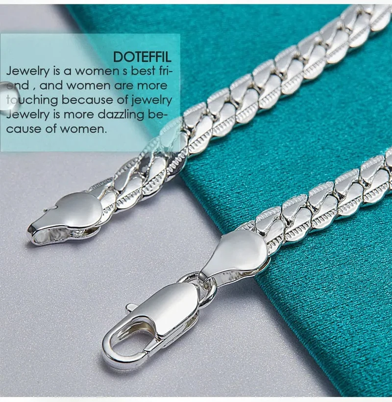 DOTEFFIL 925 Sterling Silber 24K Gold 6mm 18/19/20cm Flache Seite Kette Armband Für Frau Mann Hochzeit Engagement Schmuck