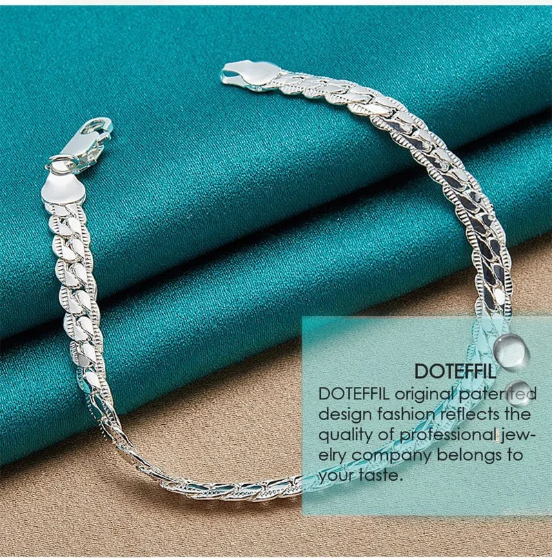 DOTEFFIL 925 Sterling Silber 24K Gold 6mm 18/19/20cm Flache Seite Kette Armband Für Frau Mann Hochzeit Engagement Schmuck