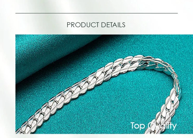 DOTEFFIL 925 Sterling Silber 24K Gold 6mm 18/19/20cm Flache Seite Kette Armband Für Frau Mann Hochzeit Engagement Schmuck
