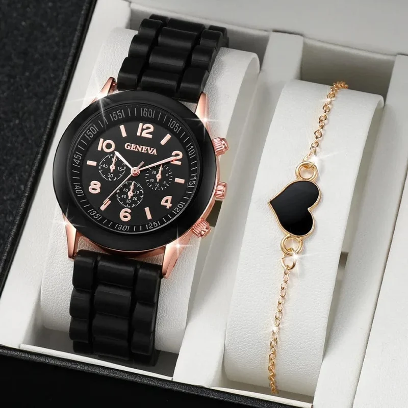 5/2-teiliges Set mit Luxus-Armbanduhren für Damen, Ring, Halskette, Ohrringe, Strasssteinen, lässige Damenuhren, Armbanduhr (ohne Box)