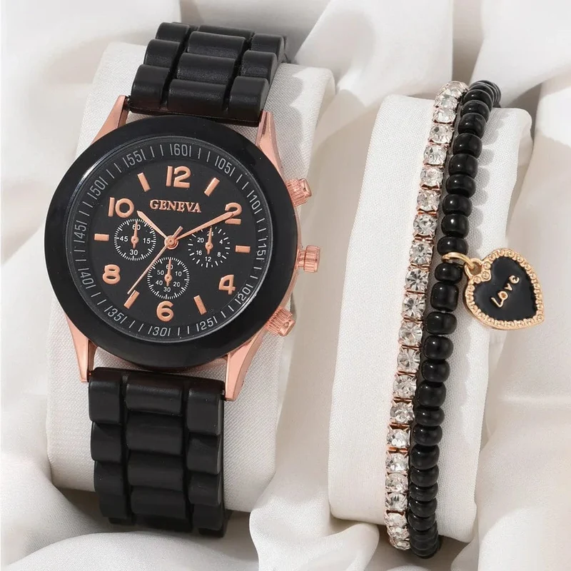 5/2-teiliges Set mit Luxus-Armbanduhren für Damen, Ring, Halskette, Ohrringe, Strasssteinen, lässige Damenuhren, Armbanduhr (ohne Box)