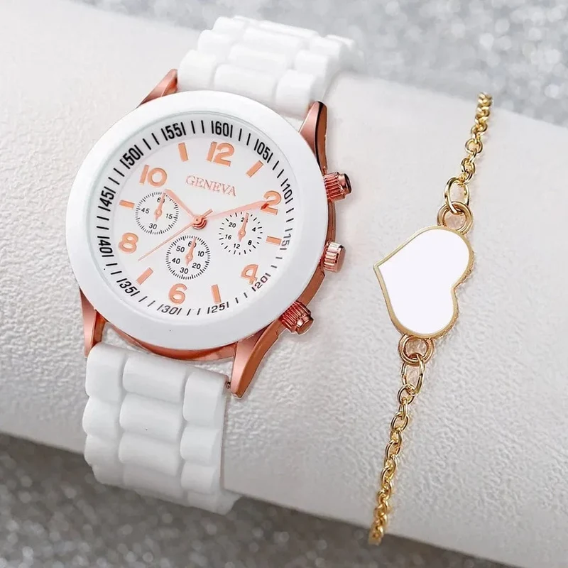 5/2-teiliges Set mit Luxus-Armbanduhren für Damen, Ring, Halskette, Ohrringe, Strasssteinen, lässige Damenuhren, Armbanduhr (ohne Box)