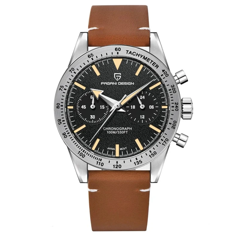 PAGANI DESIGN 2023 Herrenuhr Mond Quarzuhr Herren Speed ​​Sport wasserdicht Chronograph AR Saphir VK64 Stahl Retro Leuchtuhr