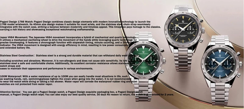 PAGANI DESIGN 2023 Herrenuhr Mond Quarzuhr Herren Speed ​​Sport wasserdicht Chronograph AR Saphir VK64 Stahl Retro Leuchtuhr