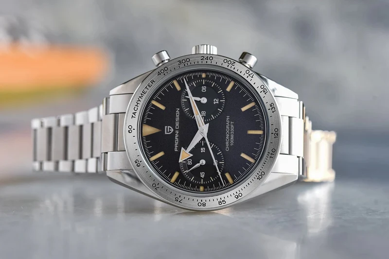 PAGANI DESIGN 2023 Herrenuhr Mond Quarzuhr Herren Speed ​​Sport wasserdicht Chronograph AR Saphir VK64 Stahl Retro Leuchtuhr