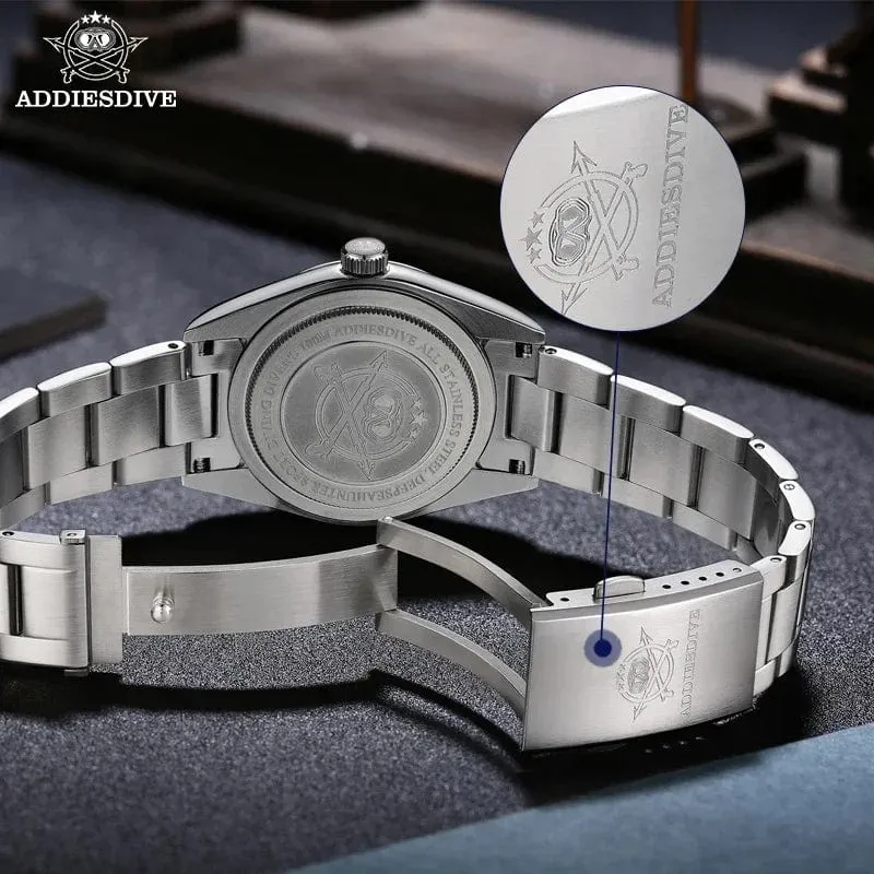 ADDIESDIVE Heißer Verkauf AD2030 Quarzuhr Einfache 10Bar Stahl Dive Armbanduhr Blase Spiegel Topf Abdeckung Glas Sport 36mm Männer Uhren