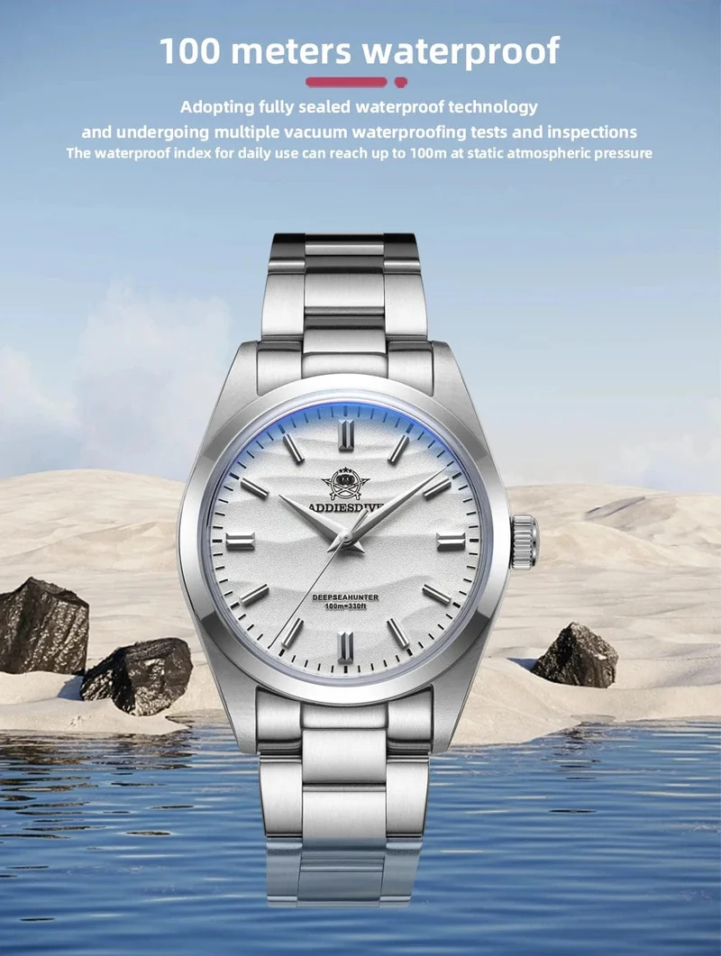 ADDIESDIVE Heißer Verkauf AD2030 Quarzuhr Einfache 10Bar Stahl Dive Armbanduhr Blase Spiegel Topf Abdeckung Glas Sport 36mm Männer Uhren