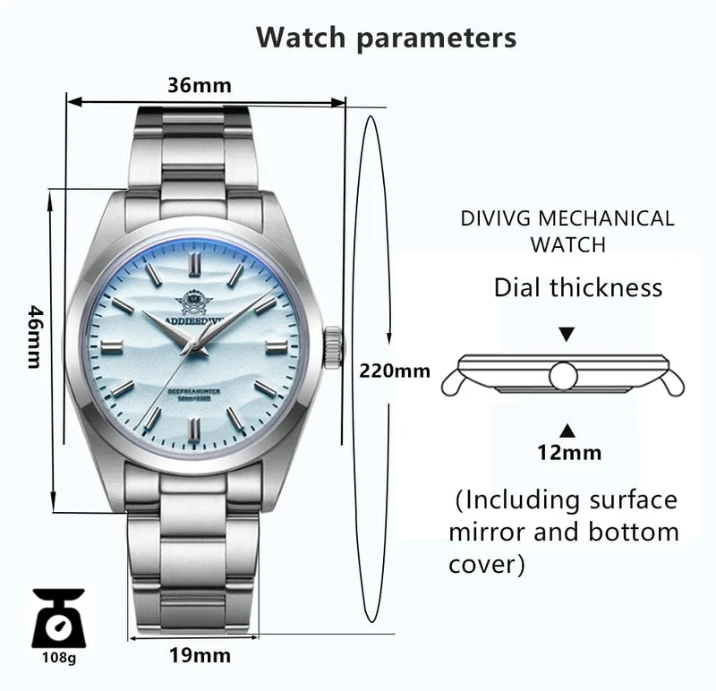 ADDIESDIVE Heißer Verkauf AD2030 Quarzuhr Einfache 10Bar Stahl Dive Armbanduhr Blase Spiegel Topf Abdeckung Glas Sport 36mm Männer Uhren