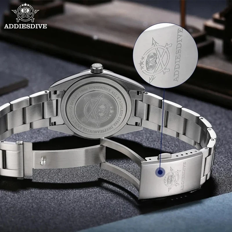ADDIESDIVE Heißer Verkauf AD2030 Quarzuhr Einfache 10Bar Stahl Dive Armbanduhr Blase Spiegel Topf Abdeckung Glas Sport 36mm Männer Uhren