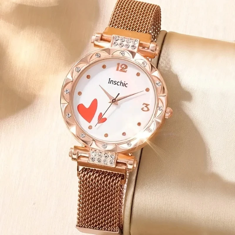 3 STÜCKE Neue Damenmode Digitale Rhindiamonds Faul Legierung Mit Quarzuhr Luxus Rubin Liebe Armband Geburtstagsgeschenk Set