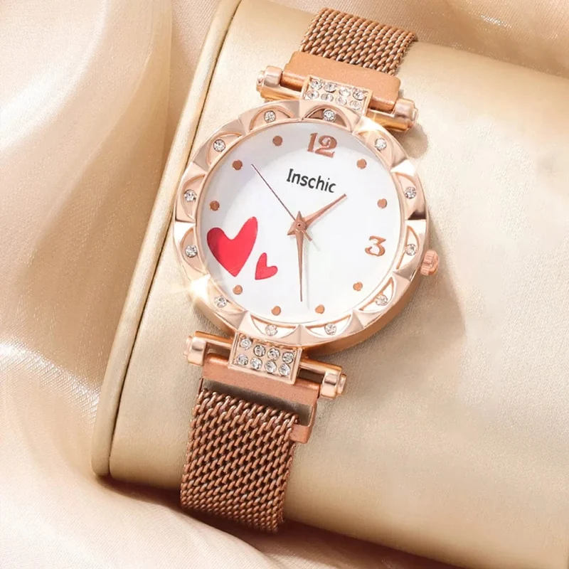 3 STÜCKE Neue Damenmode Digitale Rhindiamonds Faul Legierung Mit Quarzuhr Luxus Rubin Liebe Armband Geburtstagsgeschenk Set