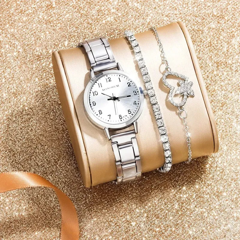3 STÜCKE Neue Damenmode Digitale Rhindiamonds Faul Legierung Mit Quarzuhr Luxus Rubin Liebe Armband Geburtstagsgeschenk Set