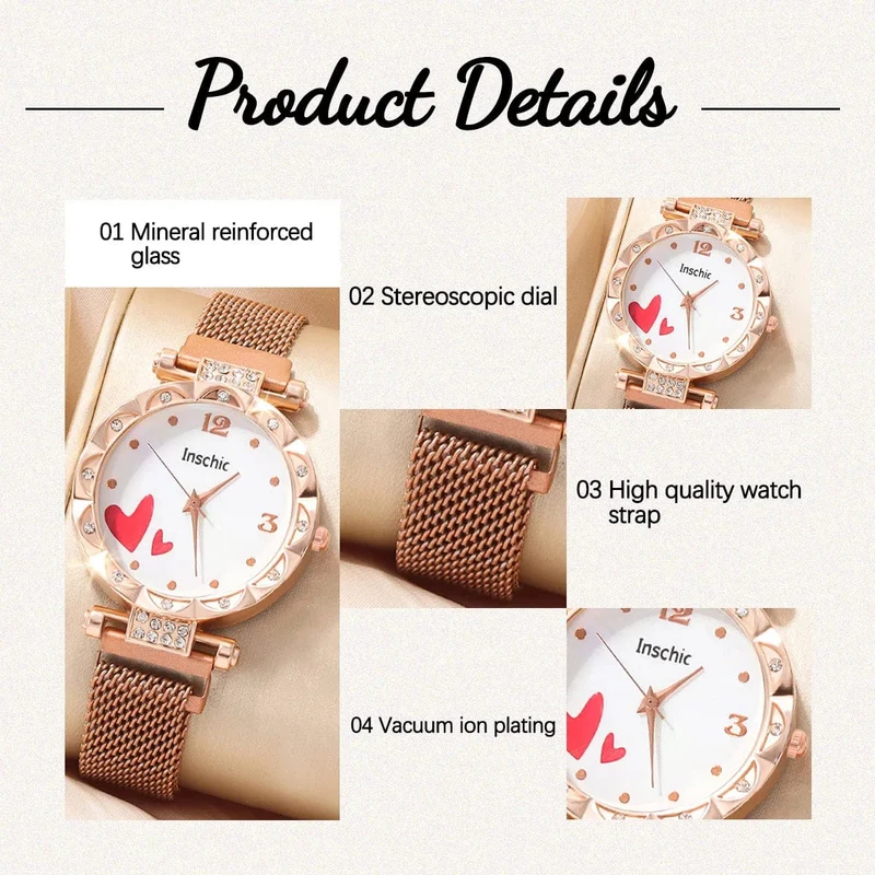 3 STÜCKE Neue Damenmode Digitale Rhindiamonds Faul Legierung Mit Quarzuhr Luxus Rubin Liebe Armband Geburtstagsgeschenk Set
