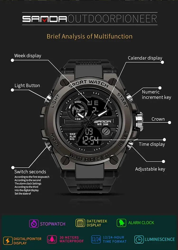 SANDA G Style Herren Digitaluhr Datum Militär Sportuhren Wasserdichte elektronische Armbanduhr Herrenuhr Orologio da uomo 739