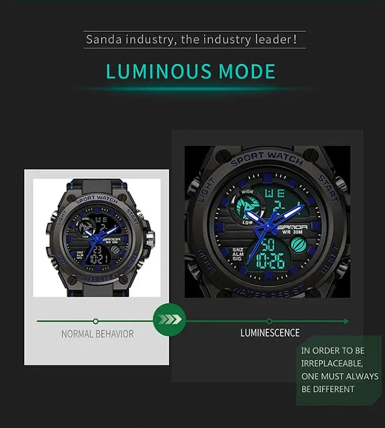 SANDA G Style Herren Digitaluhr Datum Militär Sportuhren Wasserdichte elektronische Armbanduhr Herrenuhr Orologio da uomo 739