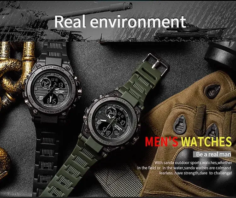 SANDA G Style Herren Digitaluhr Datum Militär Sportuhren Wasserdichte elektronische Armbanduhr Herrenuhr Orologio da uomo 739