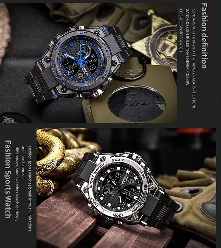 SANDA G Style Herren Digitaluhr Datum Militär Sportuhren Wasserdichte elektronische Armbanduhr Herrenuhr Orologio da uomo 739
