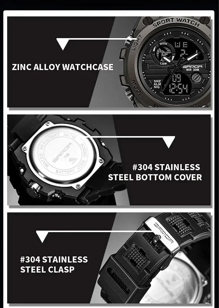 SANDA G Style Herren Digitaluhr Datum Militär Sportuhren Wasserdichte elektronische Armbanduhr Herrenuhr Orologio da uomo 739