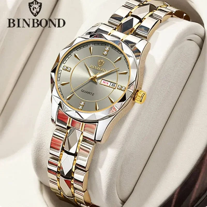 Japan Quarzwerk Goldene Uhren Frauen Top-Marke Luxus Edelstahlarmband Datum Woche Uhr Uhr Reloj Hombre
