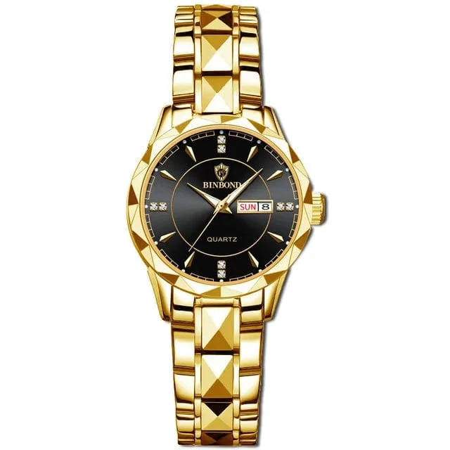 Japan Quarzwerk Goldene Uhren Frauen Top-Marke Luxus Edelstahlarmband Datum Woche Uhr Uhr Reloj Hombre